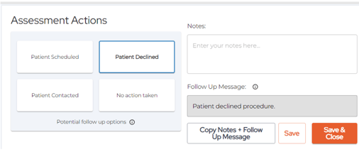 Assessment Actions - Patient Declined
