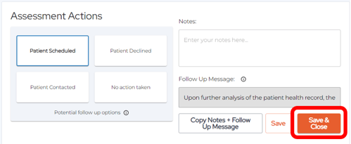 Assessment Actions - Save-Close