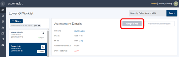 Assessment Details - Assign to me locked